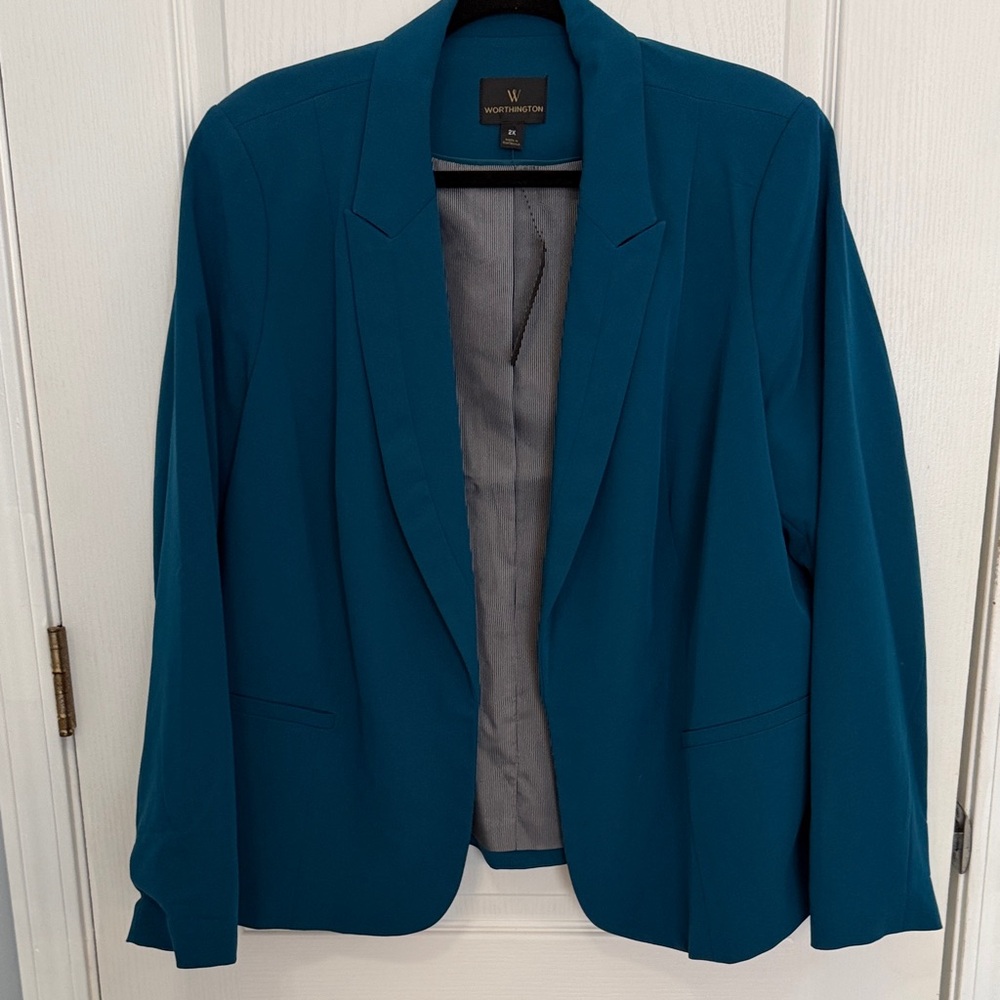Worthington Teal Open-Front Blazer Jacket